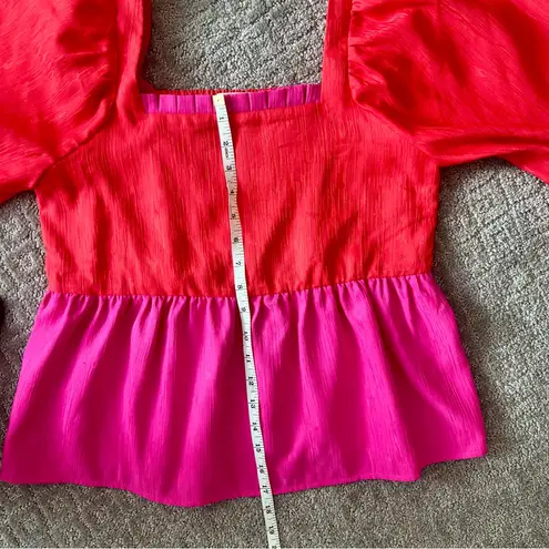 CROSBY by Mollie Burch NWOT Crop Top in Pink/Scarlett Balloon Sleeves, Size S