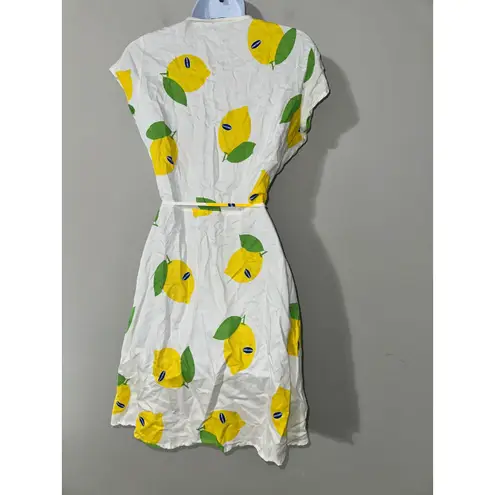 United Colors Of Benetton Dress Womens S Lemon Print Wrap Short Sleeve Casual