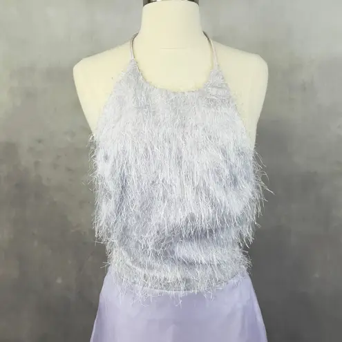 Roberta Womens Size 3/4 Formal Gown Satin Feather Halter Dress Y2K Party Glam Purple