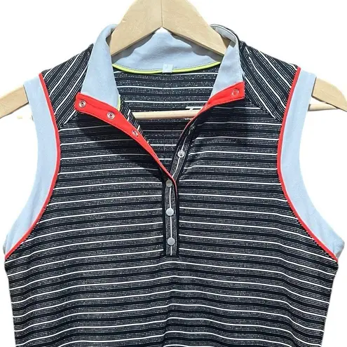Tail Black white Stripe Henley Snap golf polo tank Top Size Medium