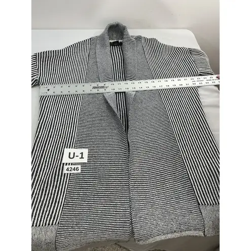 Tahari Womans Cardigan Sweater Large Navy White Stripe Long Sleeve Open Front