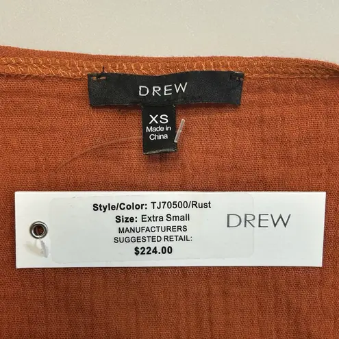 Drew Ruffle Tiered V-neck Gauze Midi Boho Wrap Dress Rust Orange Size XS NEW