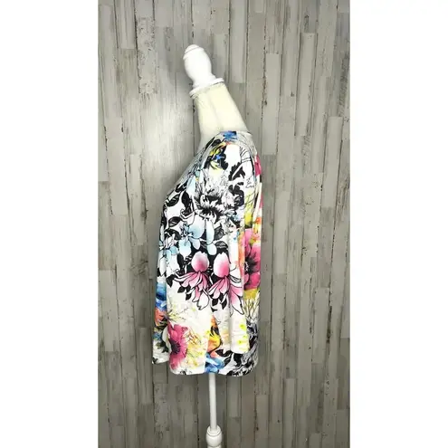 Allison Daley Women's Medium Multicolor Floral 3/4 Sleeve Tunic Top
