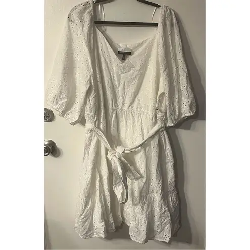 Eloquii Elements Plus Size 22 White Belted Eyelet Dress Knee Length