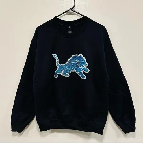 NFL Detroit Lions sweatshirt!  black sequin bedazzled logo crewneck size small! - Image 1