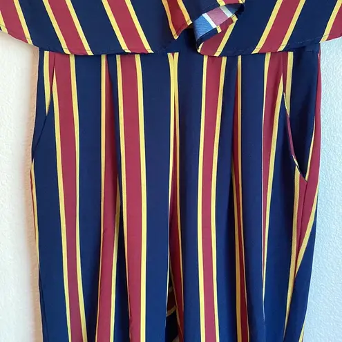 Lulumari Off-Shoulder Sleeveless Striped Jumpsuit Jumper Size M Navy Red Gold