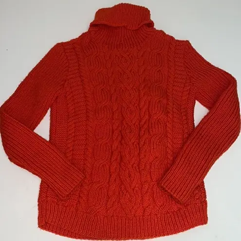 Vintage hand Knit cable knit turtleneck Sweater Fisherman Core C33 Red