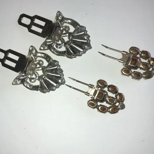 Lot of 2 Shoe Clips Vintage Silver Tone CZ Rhinestones