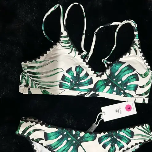 Cupshe  Bikini Set Large Tropical Palm Leaf Print Swimsuit NEW NWT Summer Trend