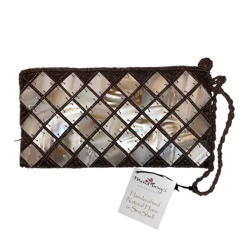 Mad Bags Natural Horn & Sea Shell Mini Clutch Wristlet Brown