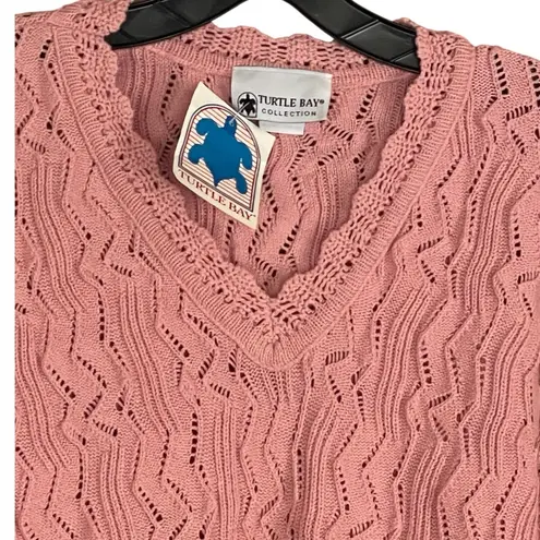 Vintage Womens NWT 1980s OSFM Turtle Bay Pink Cotton V Neck Pullover Sweater Size undefined