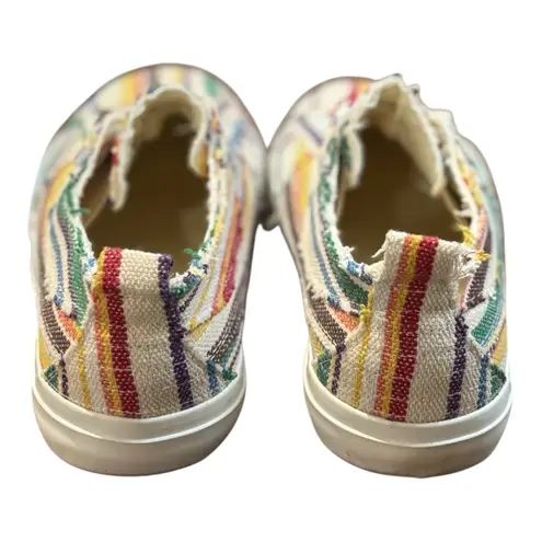 Corkys Babalu Slip On Sneakers Colorful Striped Casual Shoes Women Size 9 Tan