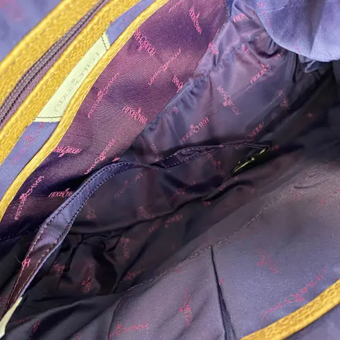 Anuschka Hand Painted Multi Pocket Hobo Leather Crossbody Bag Cat Floral Motif Tan