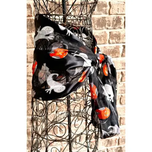 Halloween Scarf Black Gray Cat Ghosts Jack O Lantern Festive Spooky Deco…