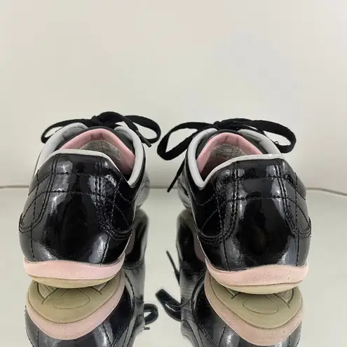 Lacoste Y2K Black Pink Shiny Patent Leather Shua 2 Casual Bowler Track Sneakers