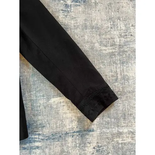 Vintage Blue Ice Black Faux Micro Suede Embroidered Open Front Blazer Size 8 Black