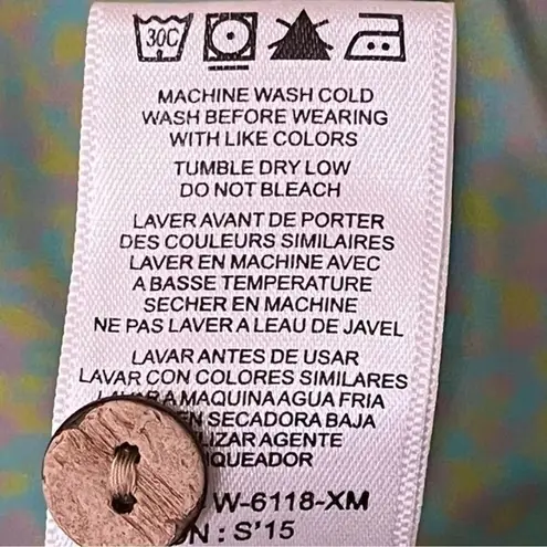 Gramicci Womens Rayon Micro Floral Button Popover Top Blouse Size S Multicolor Green