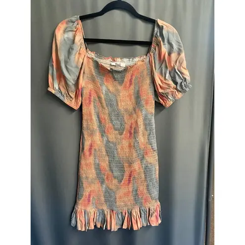 BB Dakota  Peasant Dress Women's XS Orange Shirred Puff Sleeve Square Neck B63