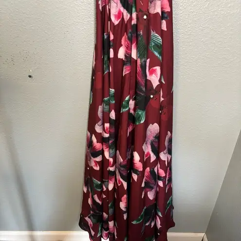 Fame and Partners Fame and Partners Floral-Print A-Line Halter Gown Maroon Sz 2 Formal Prom Party