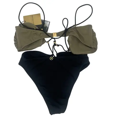 VIX Solid Gi Swimsuit Size Large NWT Paul Hermanny Olive Black Strappy Swim Sexy Green