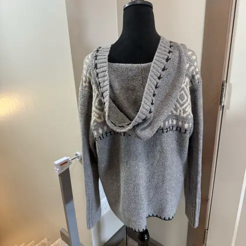 J.Jill Grey White Geometric Fair Isle Hooded Sweater Cardigan Chunky Holiday LP Size undefined thumbnail 7