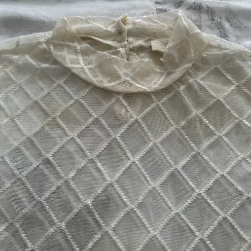 White Y2K mesh semi Sheer turtleneck long sleeves geometric bodysuit, size S