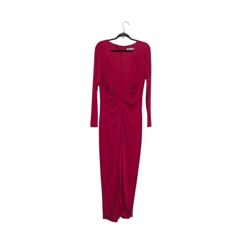 Julia Jordan Plunge V-Neck Draped Maxi Dress Red Long Sleeve Womens 14 NEW Gown