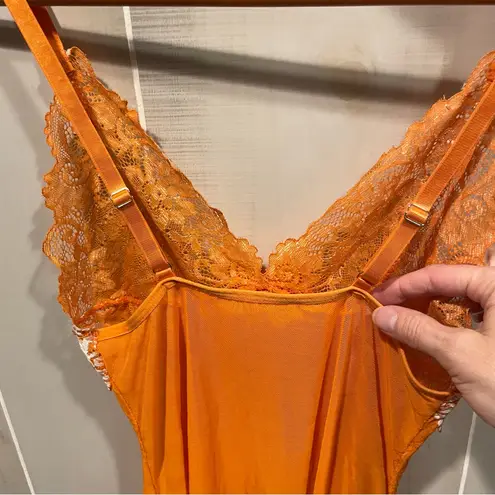 Source Unknown Cute tangerine dream stretchy mesh lace teddy neglige sexy top lingerie sheer