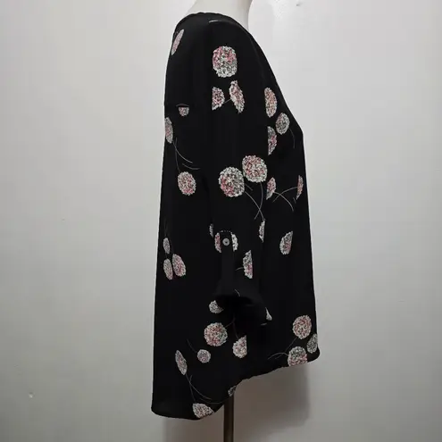 Anthropologie  Daniel Rainn Kona Black Floral Split Neck Blouse Size Large Boho