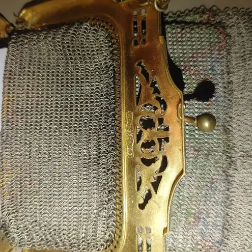 Whiting & Davis Vintage Whiting Davis Mesh Purse Chain Strap Gold Floral Frame Art Deco Bag
