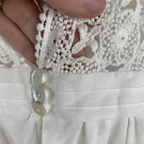 Malvin Germany Size 6 Blouse I Love linen Crochet Detail Ballon Peasant Top White