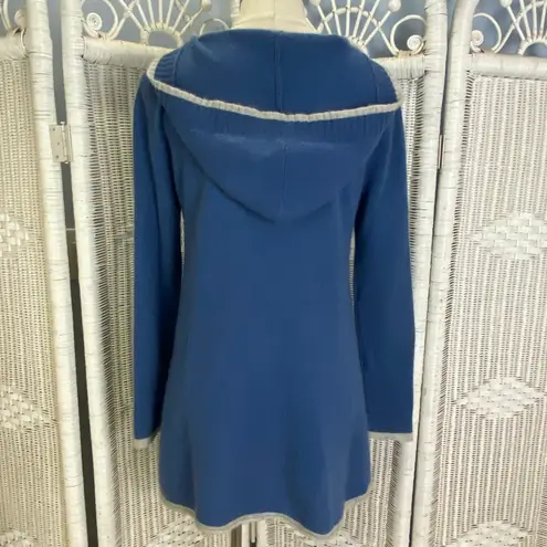 Subtle Luxury Cashmere Hoodie S/M Blue Gray Trim Soft Cozy Lounge Sweater Flawed Size M