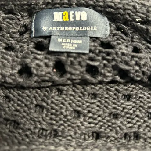 Maeve Amary Black Open Knit Sweater with white pleated hem