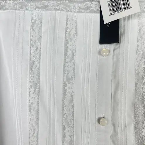 NWT Violets & Roses Puff Sleeve Lace Detail Button Front Shirt Size Medium M NEW White