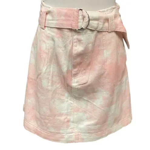 Elodie Tie Dye Printed High Rise Belted Trendy Chic Mini Skirt Size Medium NWT