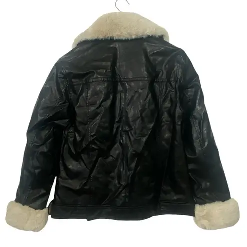 River Island London black faux fur biker jacket 10 M