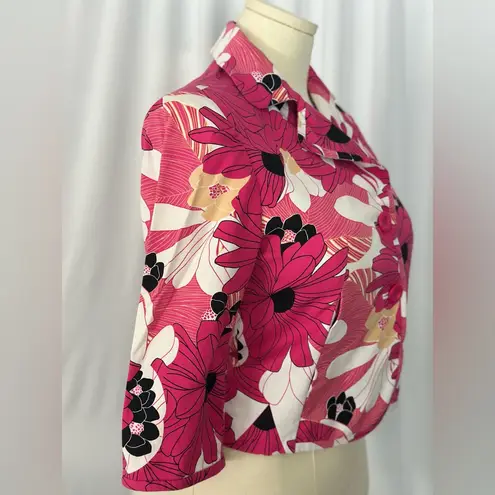 Rafaella Vibrant Pink Floral Button-Front 3/4 Sleeves Jacket Top (1079)