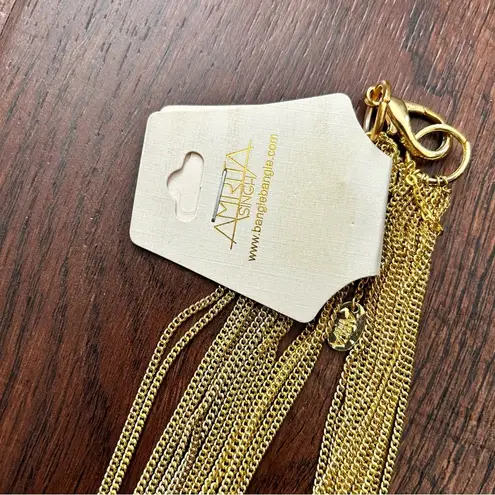 Amrita Singh 18K gold plated multi brass chain necklace, synthetic rubies, NWT