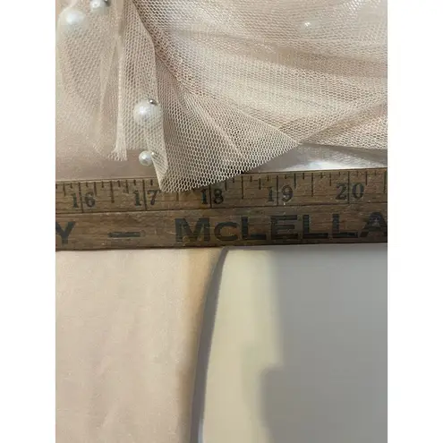 CBR Women's Blouse Sheer Sleeve Neckline Pearl Beading Beige Ruffles XL Feminine Tan