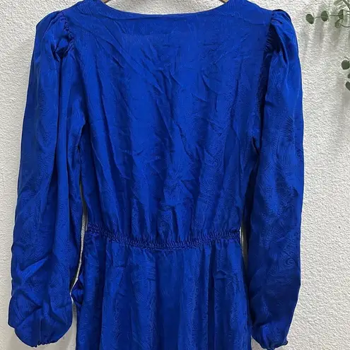 Vintage Blue  Silk Wrap Dress Size 8 Long Sleeve Paisley Pattern Balloon Sleeve