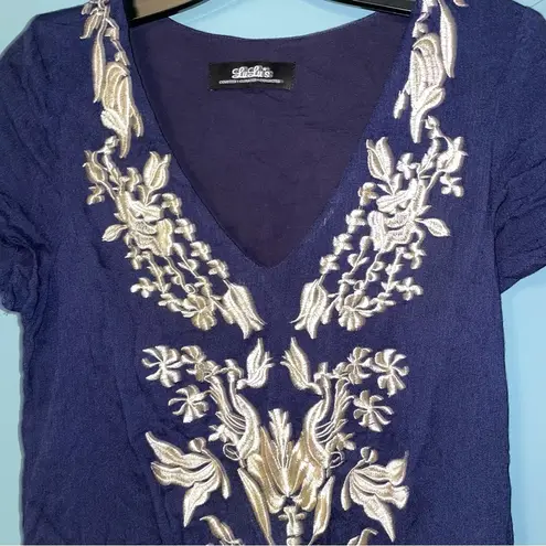 Lulus  Paper Moon Navy Blue Embroidered Dress Size XS