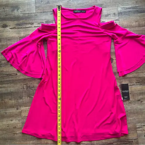 Ralph Lauren Lauren  Womens Cold-Shoulder Pink Fucshia A-Jersey Dress Sz 8P NWT