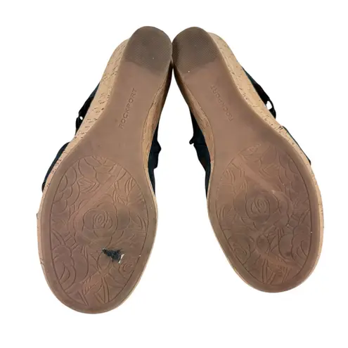 Rockport Cobb Hill Jana Leather Gray Perforated Cork Wedge Sandals Women's Sz 8