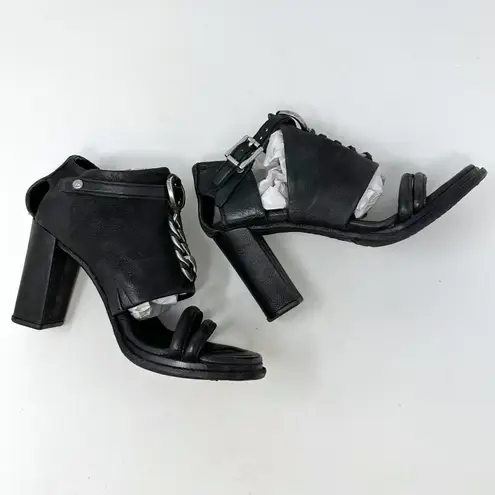 A.S.98 Barcelona Leather & Curb Chain Block Heeled Sandals Black Size 39