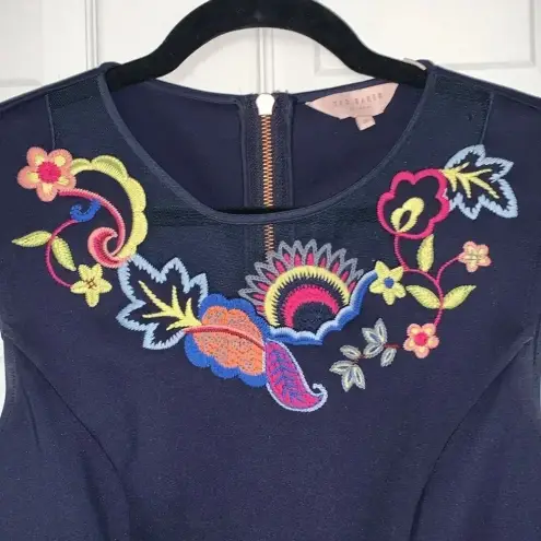 Ted Baker  London Blue Lavensa Floral Embroidered Dress Size 6