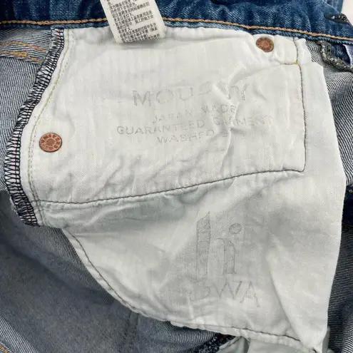 Moussy Vintage Lancaster Skinny Blue Jeans Distressed Splattered Embroidered 29