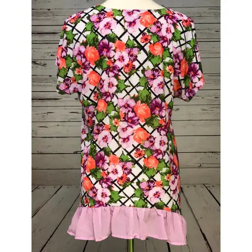C Est 1946 Floral Blouse size Small Womens Ruffle Stretch Tunic Top NWT Shirt