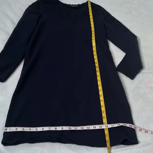 Boden Navy Blue Eyelet Sweatshirt Dress Mini Long Sleeve Crew Neck Solid Size 8