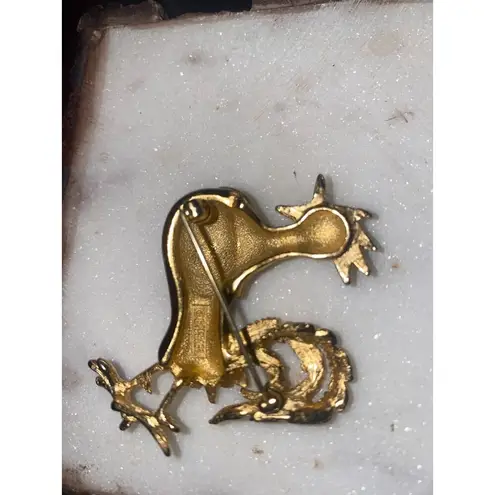 Edwin Pearl Vintage Gold Tone Rooster Brooch Pin With Rhinestones Enamel Detaili Size 2