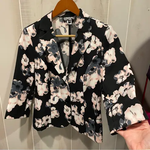 Cute black floral lightweight blazer 3/4 sleeve stretch whimsigoth coastal vamp Pink Size 8P